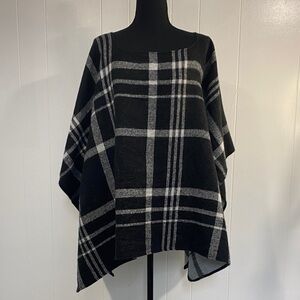 A New Day Plaid Poncho Shawl | Black White Gray Checkered | One Size